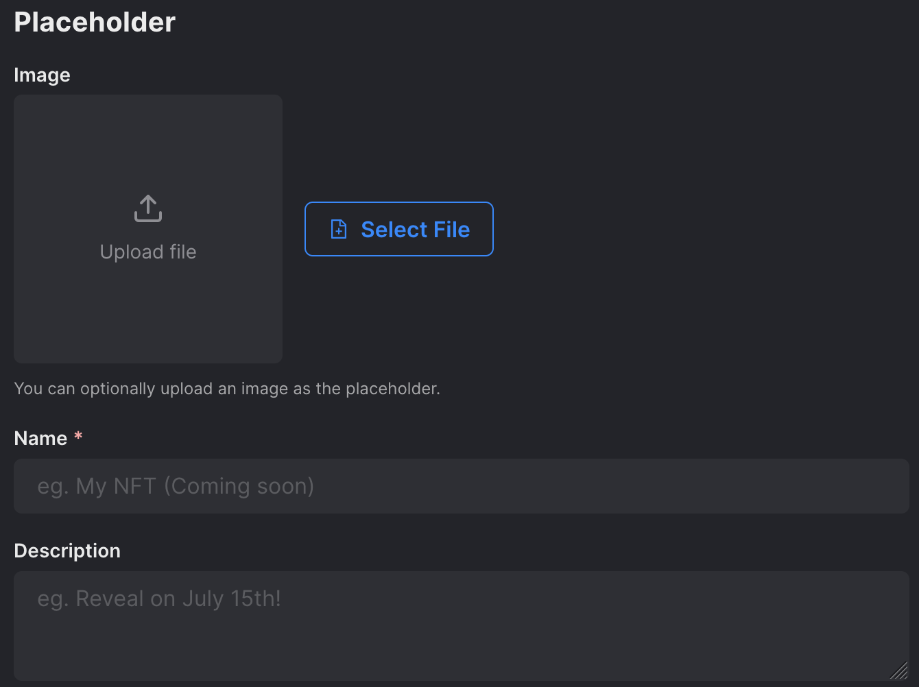 Screenshot of placeholder metadata